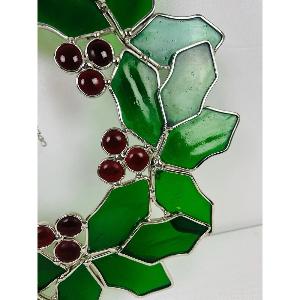 Stained Glass Christmas Holly Berry Wreath 10
